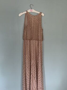 Art Deco Beaded Blouson Dress with Halter Neckline in Champagne Gold